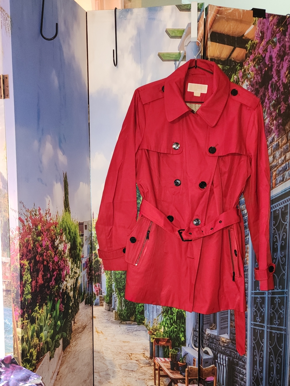 MICHAEL Michael Kors Red Double-Breasted Trench Coat with Belt